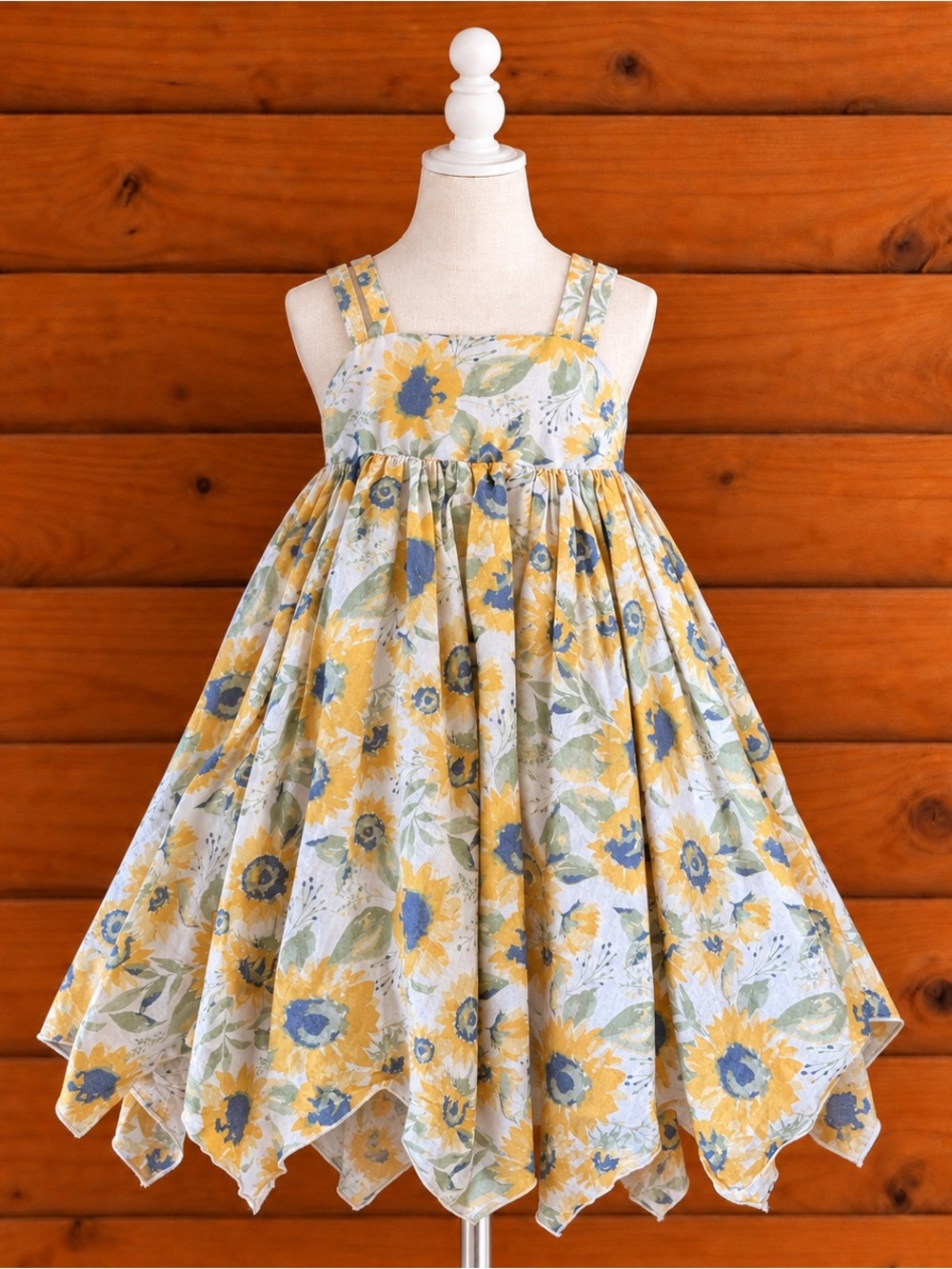 Tommy Bahama Girls Sunflower Floral Handkerchief-Hem Dress -Yellow & Blue 4T